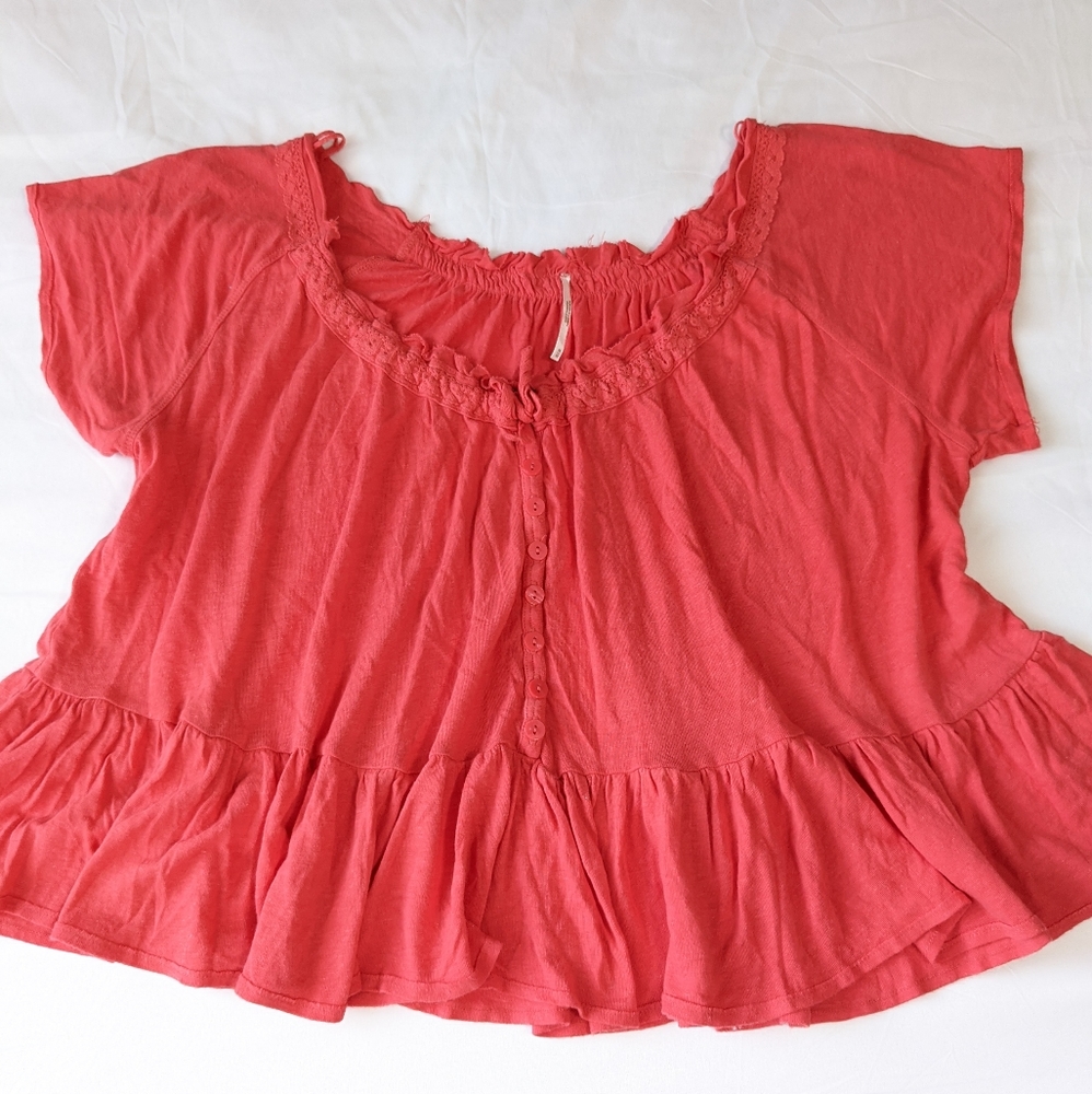 Urban Outfitters Coral Linen Blend Crop Top Size Medium Loose Fit
